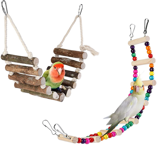 Filhome 2 Pck Bird Parrot Ladder Bridge, Swing Chewing Bird Toys Cage Accessories for Small Parakeets Cockatiels, Conures, Macaws, Finches Animals & Pet Supplies > Pet Supplies > Bird Supplies > Bird Cage Accessories Filhome   
