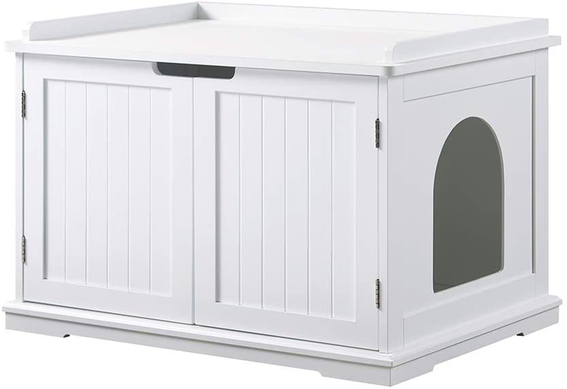 Unipaws Designer Cat Washroom Storage Bench, Litter Box Cover with Sturdy Wooden Structure, Spacious Storage, Easy Assembly, Fit Most of Litter Box Animals & Pet Supplies > Pet Supplies > Cat Supplies > Cat Furniture unipaws White  