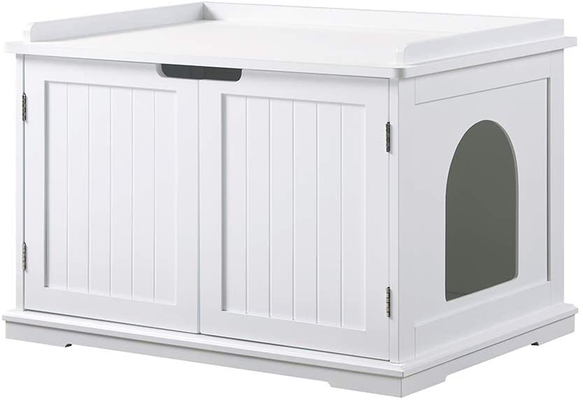 Unipaws Designer Cat Washroom Storage Bench, Litter Box Cover with Sturdy Wooden Structure, Spacious Storage, Easy Assembly, Fit Most of Litter Box