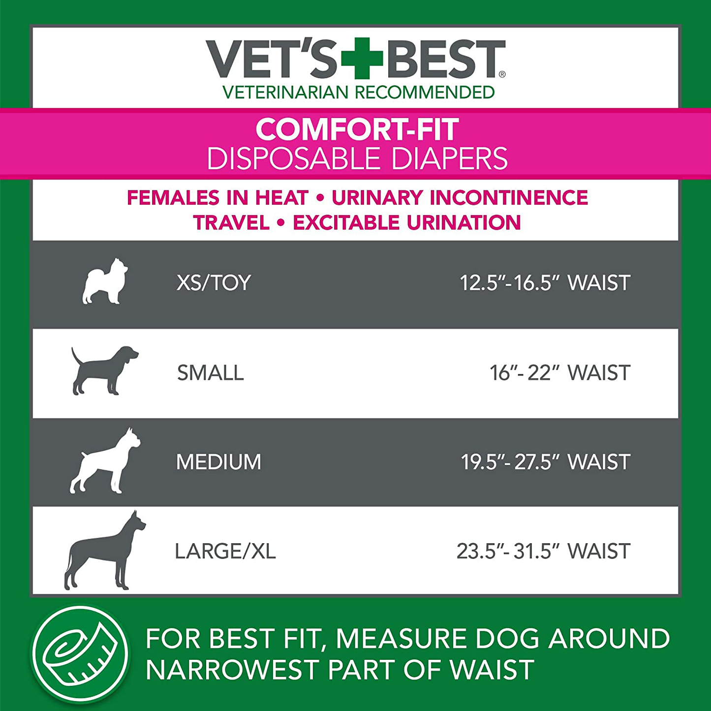 Vet'S Best Comfort Fit Dog Diapers Disposable Female Dog Diapers Absorbent with Leak Proof Fit
