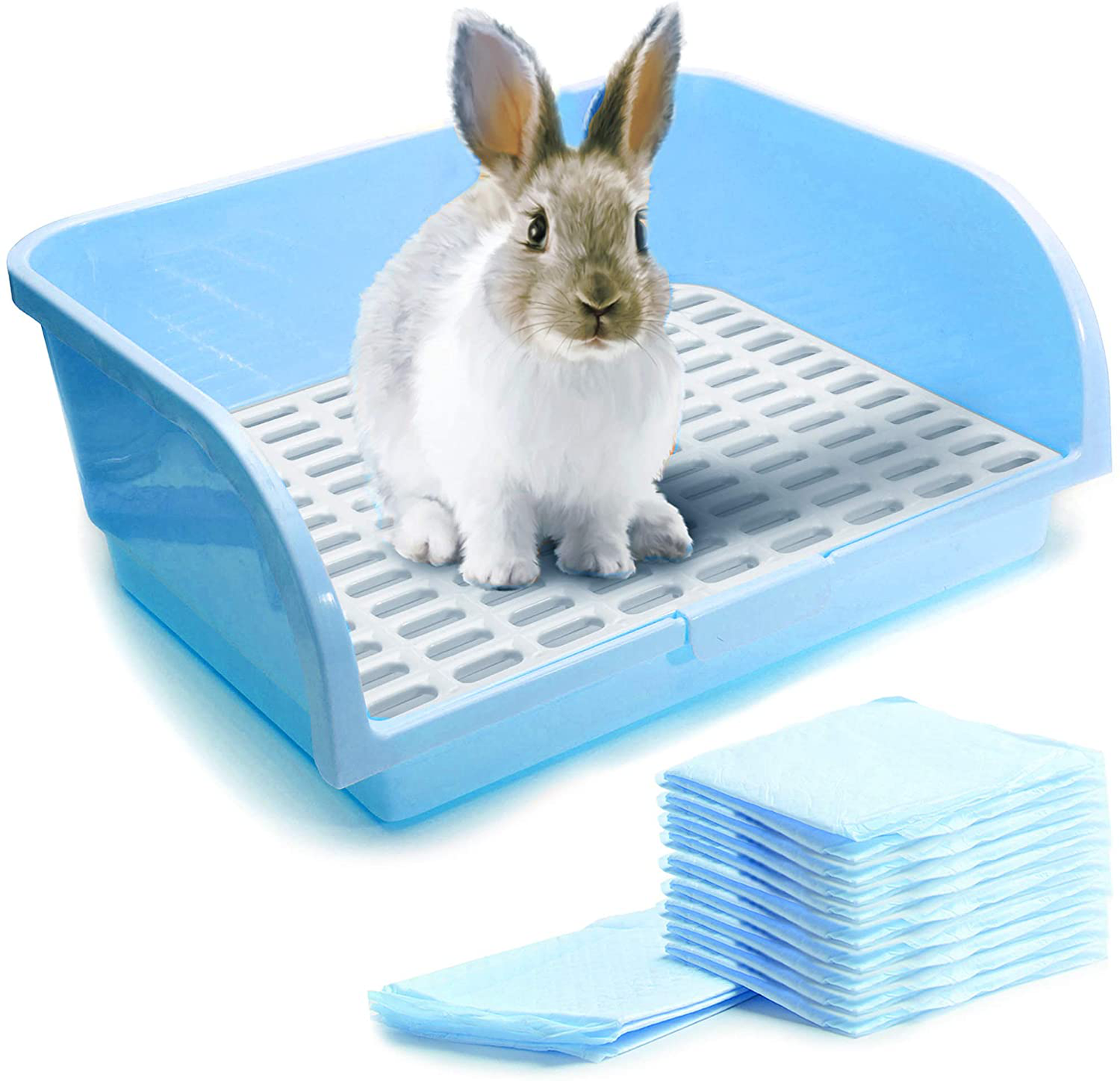 CALPALMY Large Rabbit Litter Box with Bonus Pads, Drawer, Corner Toilet Box and Bigger Pet Pan for Adult Guinea Pigs, Chinchilla, Ferret, Galesaur, Small Animals Animals & Pet Supplies > Pet Supplies > Small Animal Supplies > Small Animal Bedding CALPALMY Blue  