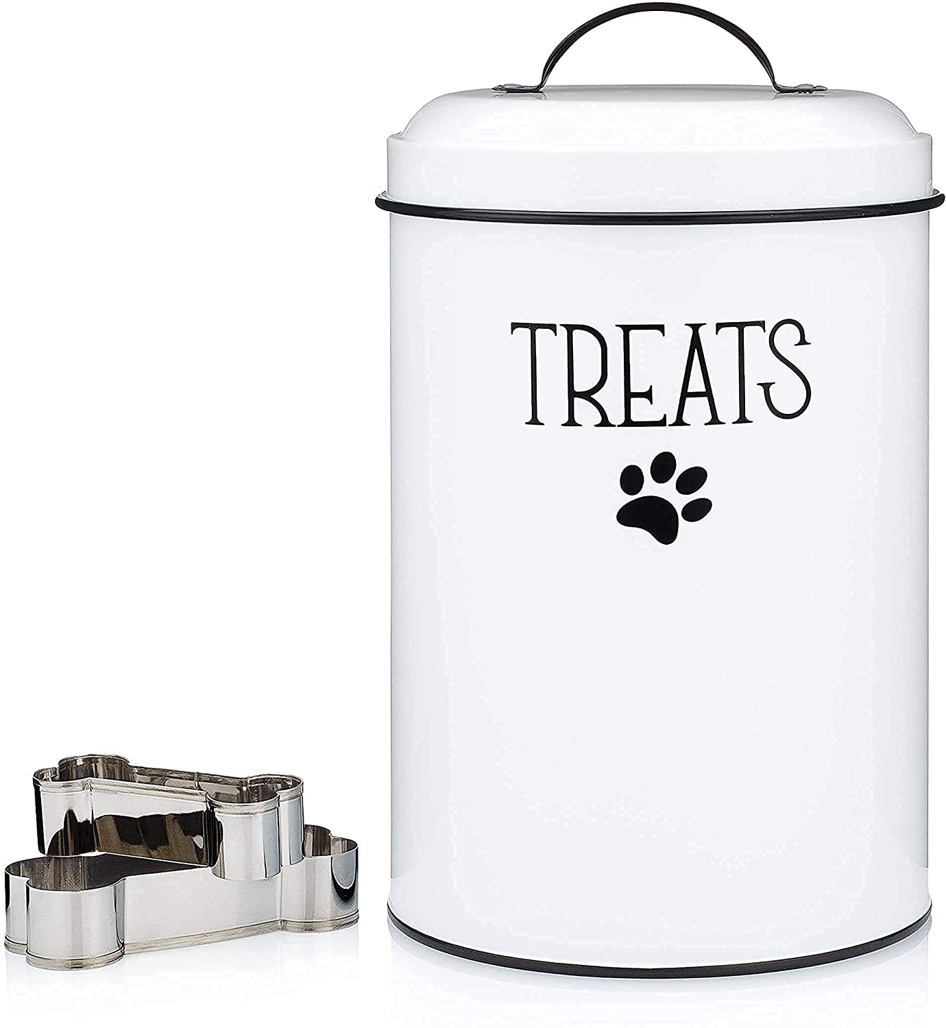 JRW DESIGN White Dog and Cat Treat Container plus 2 Bone-Shaped Cookie Cutters - Farmhouse Dog Treat Holder Jar - Durable Dog Biscuit Tin Canister, Great Gift for Pet Owners - Stylish Dog Treat Jar Animals & Pet Supplies > Pet Supplies > Bird Supplies > Bird Treats JRW Design   