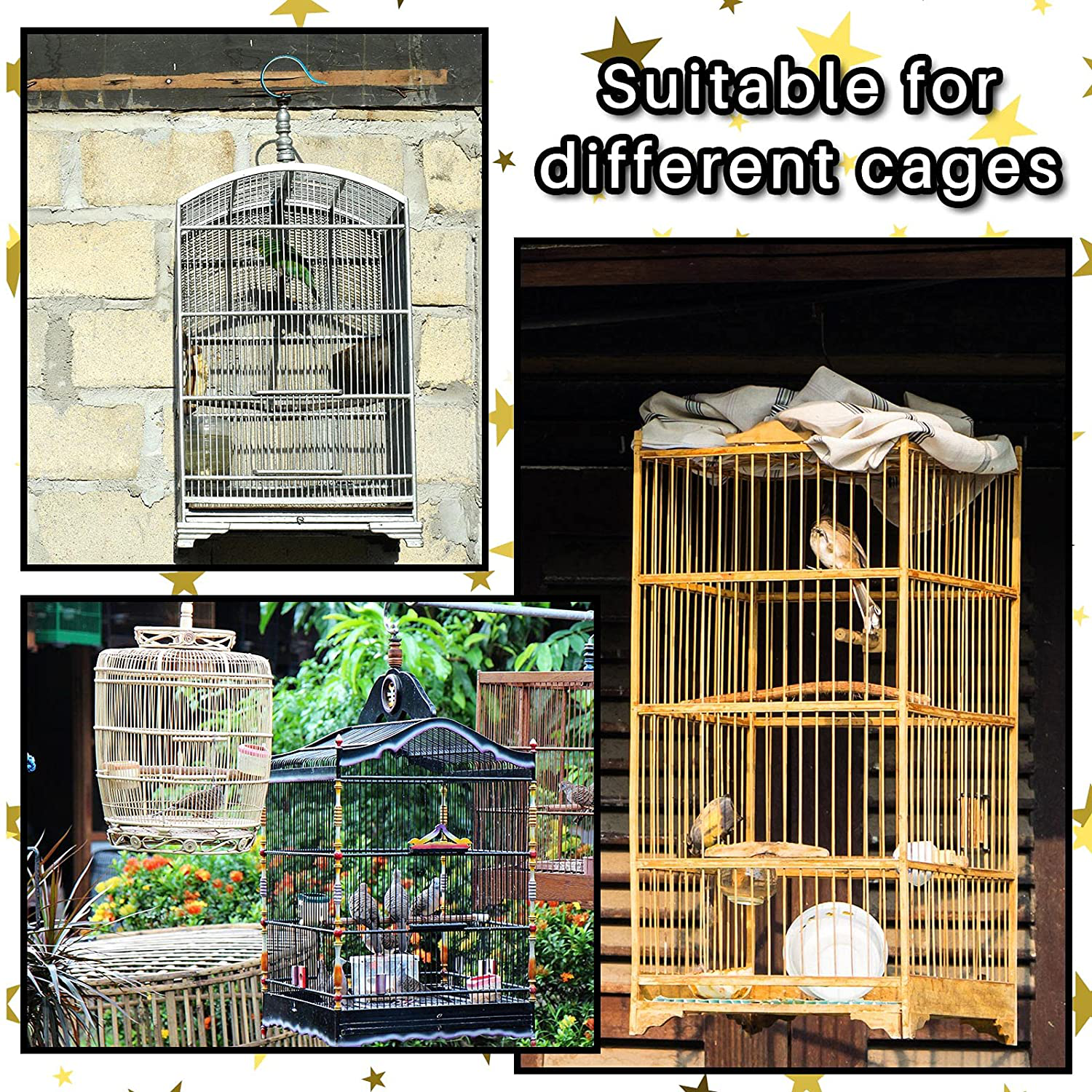 Large Bird Cage Cover Birdcage Nylon Mesh Net Cover Seed Feather Catcher Twinkle Star Universal Birdcage Cover Bird Seed Guard Skirt for Parakeet Macaw African round Square Cage Animals & Pet Supplies > Pet Supplies > Bird Supplies > Bird Cage Accessories Shappy   