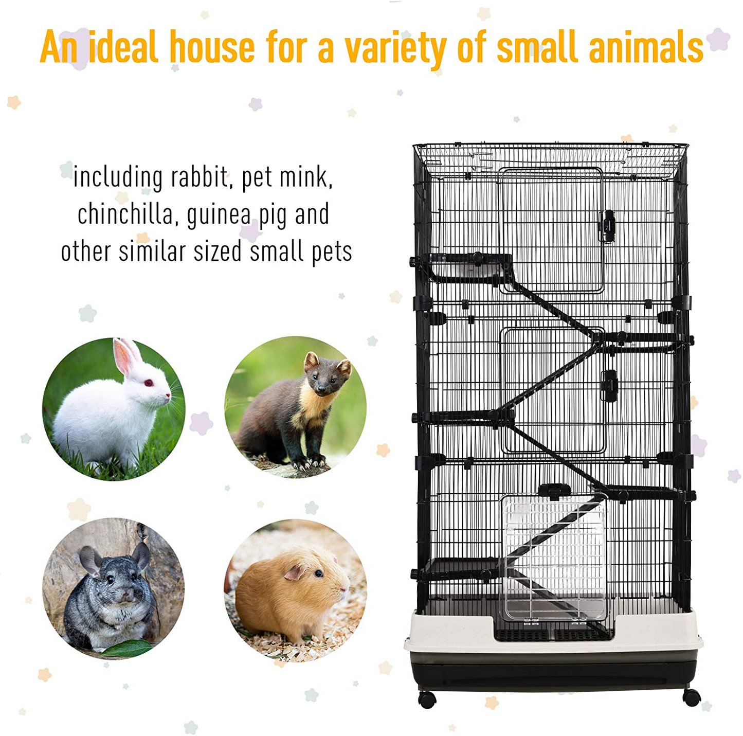 Pawhut 2/4/6 Levels Rolling Small Animal Rabbit Cage for Hamsters, Chinchillas, & Gerbils with a Large Living Space Animals & Pet Supplies > Pet Supplies > Small Animal Supplies > Small Animal Habitat Accessories PawHut   