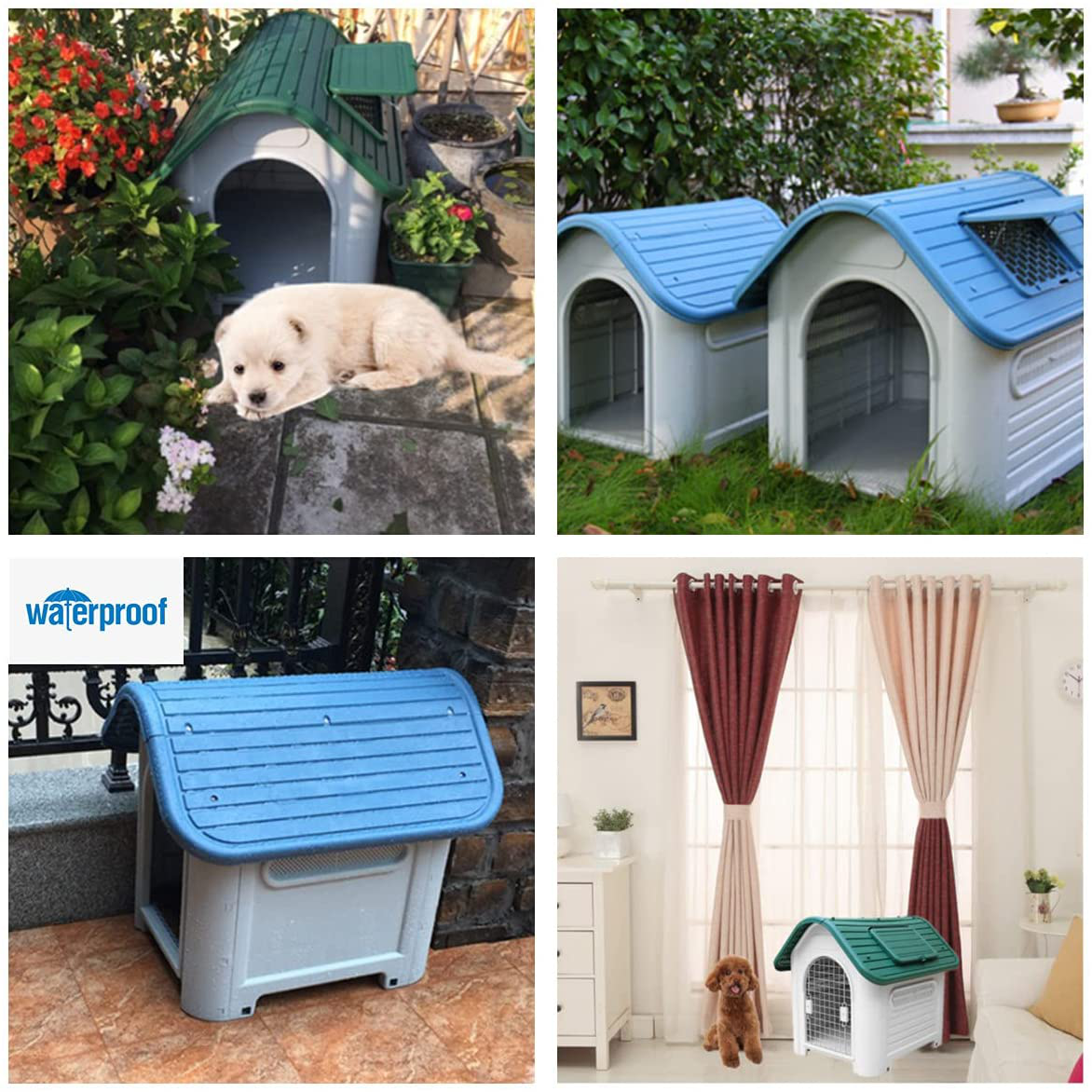 NC Pet Dog Large House Durable Waterproof Plastic Indoor Outdoor Puppy Shelter Kennel Detachable Design with Air Vents and Elevated Floor (Large, Blue)