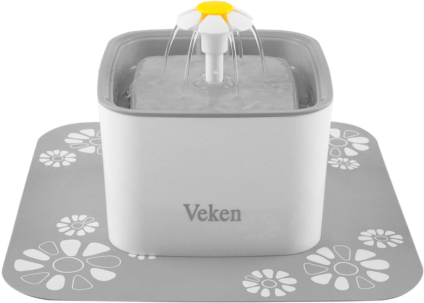 Veken Pet Fountain, 84Oz/2.5L Automatic Cat Water Fountain Dog Water Dispenser with 3 Replacement Filters & 1 Silicone Mat for Cats, Dogs, Multiple Pets Animals & Pet Supplies > Pet Supplies > Dog Supplies > Dog Treadmills Veken Grey  