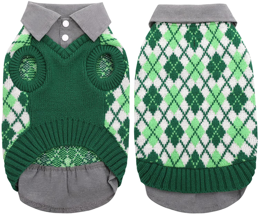 LETSQK Dog Sweater Dog Knitted Pet Clothes Classic Dog Winter Outfit with Plaid Argyle Patterns Warm Dog Sweatshirt with Polo Collar for Small Medium Puppies Dogs Cats Animals & Pet Supplies > Pet Supplies > Cat Supplies > Cat Apparel LETSQK Green Small 