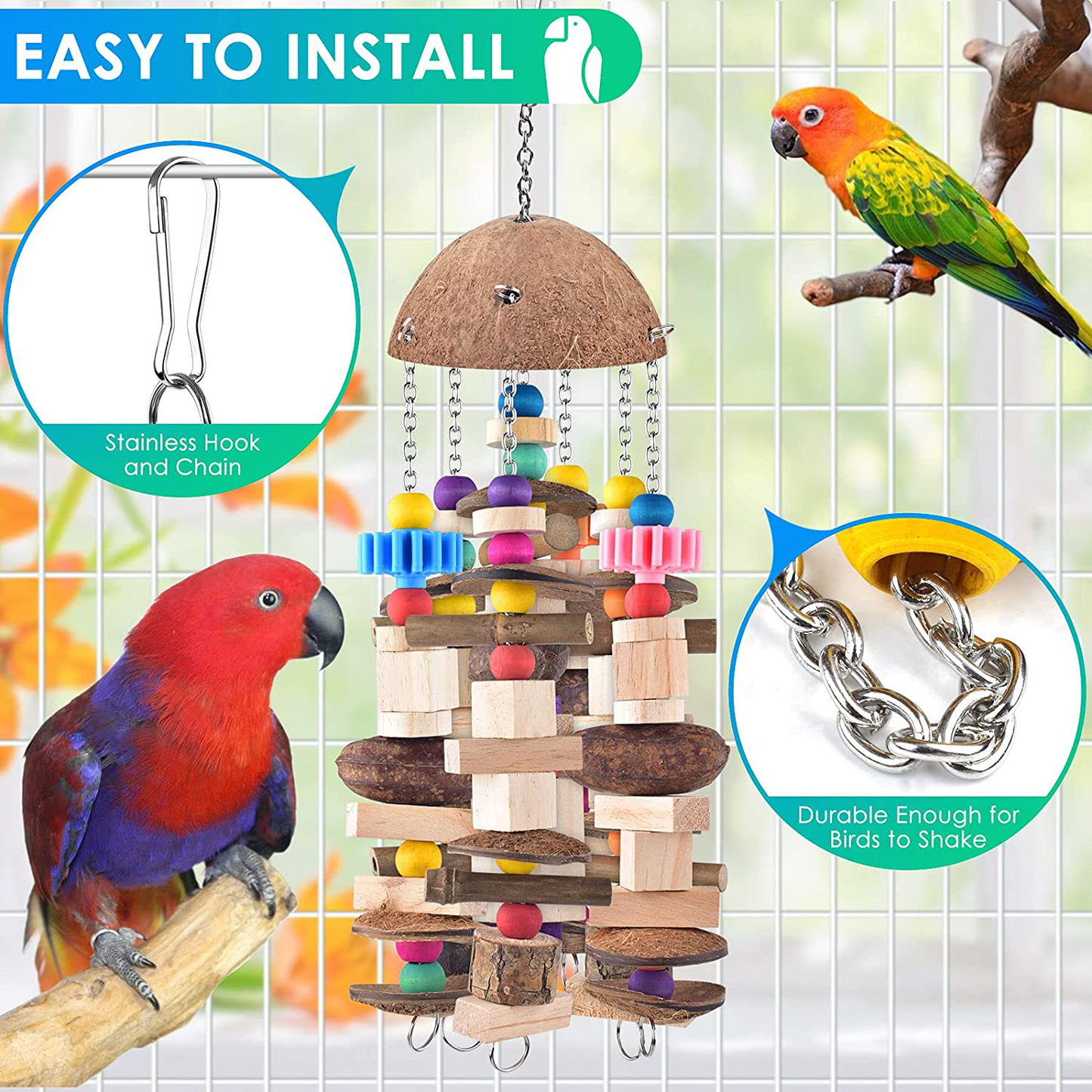 KATUMO Bird Parrot Toy, Large Parrot Toy Durable Wooden Blocks Bird Chewing Toy Parrot Cage Bite Toy Suits for African Grey Cockatoos Amazon Parrots Mini Macaws Large Medium Parrot Birds Animals & Pet Supplies > Pet Supplies > Bird Supplies > Bird Toys KATUMO   