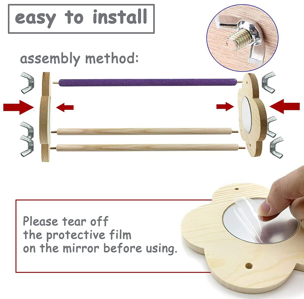 ASOCEA Chicken Wood Perch Stand with Mirror Chick Perch Strong Wooden Jungle Gym Coop Roosting Bar Training Toy Coop Supplies for Chickens Hens Baby Chicks Large Birds Animals & Pet Supplies > Pet Supplies > Bird Supplies > Bird Ladders & Perches ASOCEA   