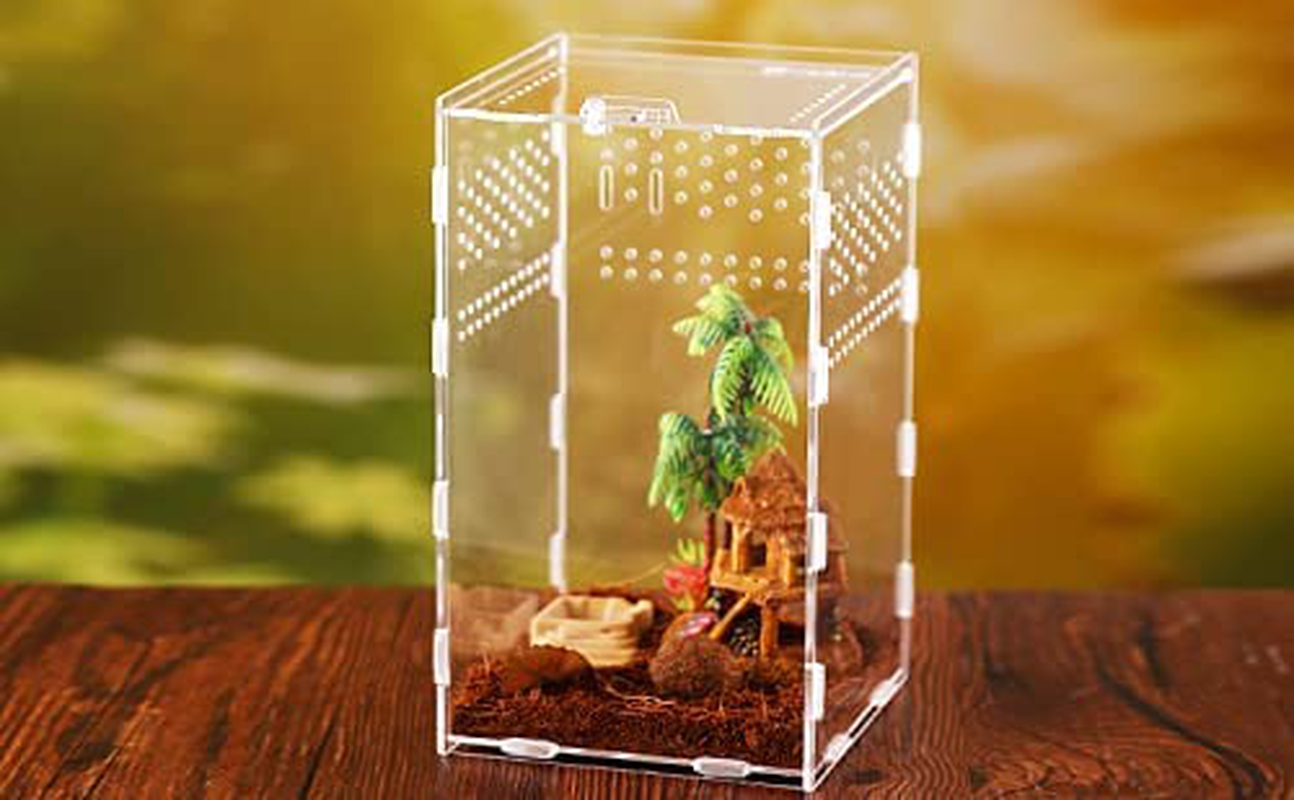 AWANBB Reptile Habitat-Insect Feeding Box for Reptiles and Amphibians, 12X12X20Cm Acrylic Reptile Transparent Breeding Case for Spide, Lizard, Scorpion, Centipede, Horned Frog, Beetle Animals & Pet Supplies > Pet Supplies > Reptile & Amphibian Supplies > Reptile & Amphibian Habitat Accessories AWANBB   