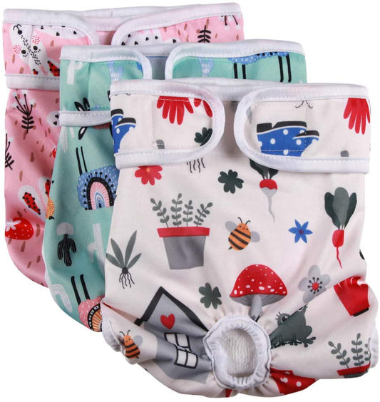 Vecomfy Washable Dog Diapers Female for Small Dogs(3 Pack),Premium Reusable Leakproof Puppy Nappies Animals & Pet Supplies > Pet Supplies > Dog Supplies > Dog Diaper Pads & Liners vecomfy 3 Fashion patterns XS 