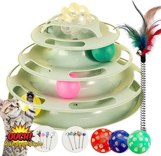 Beecute 2021 Upgrade Cat Roller Toy Towers Tracks Roller for Indoor Cats with 4 Colorful Balls & Cat Mouse Spring Teaser Interactive Multiple Kitten Fun Exercise Puzzle Toys Animals & Pet Supplies > Pet Supplies > Cat Supplies > Cat Toys BeeCute Bean_Grean  