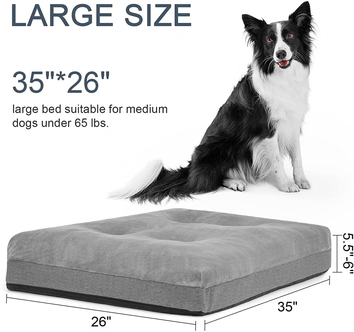Orthopedic Foam Large Dog Bed, Extra Thicken Pet Bolster Mattress(5.5-6 Inches), Washable Dog Bed with Removable Cover, Super Soft & anti Slip Bottom for Medium, Large and Extra Large Dogs