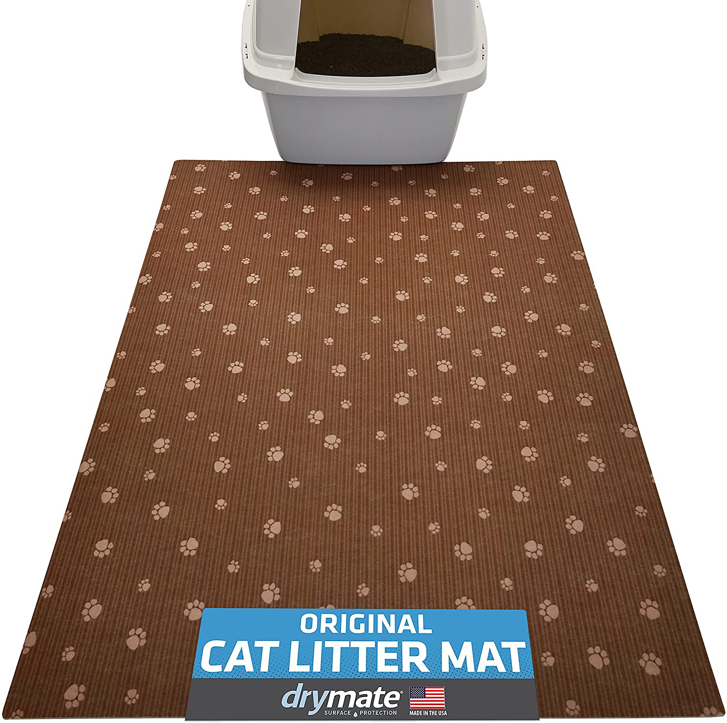 Drymate Original Cat Litter Mat, Contains Mess from Box for Cleaner Floors, Urine-Proof, Soft on Kitty Paws -Absorbent/Waterproof- Machine Washable, Durable (USA Made) Animals & Pet Supplies > Pet Supplies > Cat Supplies > Cat Litter Box Mats Drymate Brown Stripe Tan Paw Extra Large (28" x 36") 