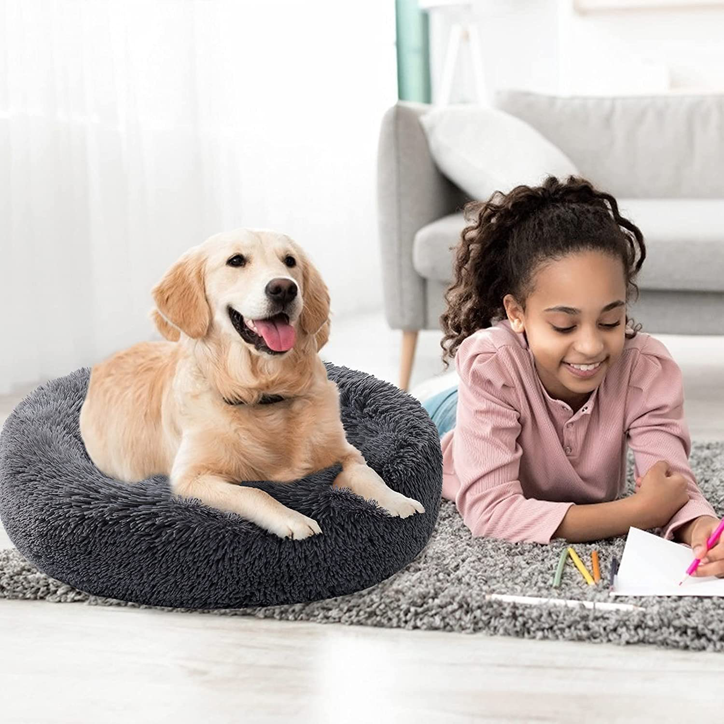 Dog Beds for for Small/ Medium Dogs Washable Cover, Comfortable High Pillow Donut Cuddler, Pet Bed Furniture, anti Anxiety, Warming Indoor round Pet Bed (23", 32", 39", 47", Grey) Animals & Pet Supplies > Pet Supplies > Dog Supplies > Dog Beds Liokesa   