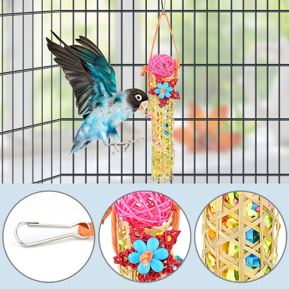 KATUMO 4 Pcs Bird Parrot Toys, Colorful Chewing Shredder Toys Shred Hanging Foraging Toys Bird Wood Perch Stand for Parakeet, Conure, Cockatiel, Mynah, Love Birds, Finch, Small & Medium Pet Birds Animals & Pet Supplies > Pet Supplies > Bird Supplies > Bird Toys KATUMO   