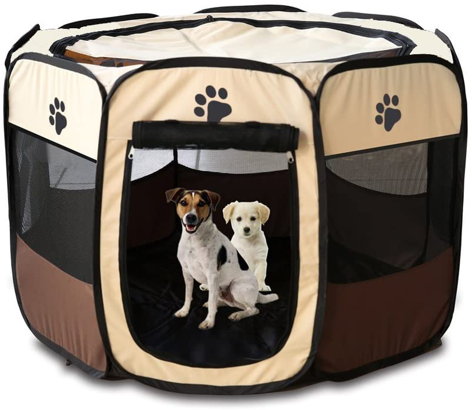 Horing Pop up Tent Pet Playpen Carrier Dog Cat Puppies Portable Foldable Durable Paw Kennel Animals & Pet Supplies > Pet Supplies > Dog Supplies > Dog Kennels & Runs Horing Brown S 28" * 28" * 18" 