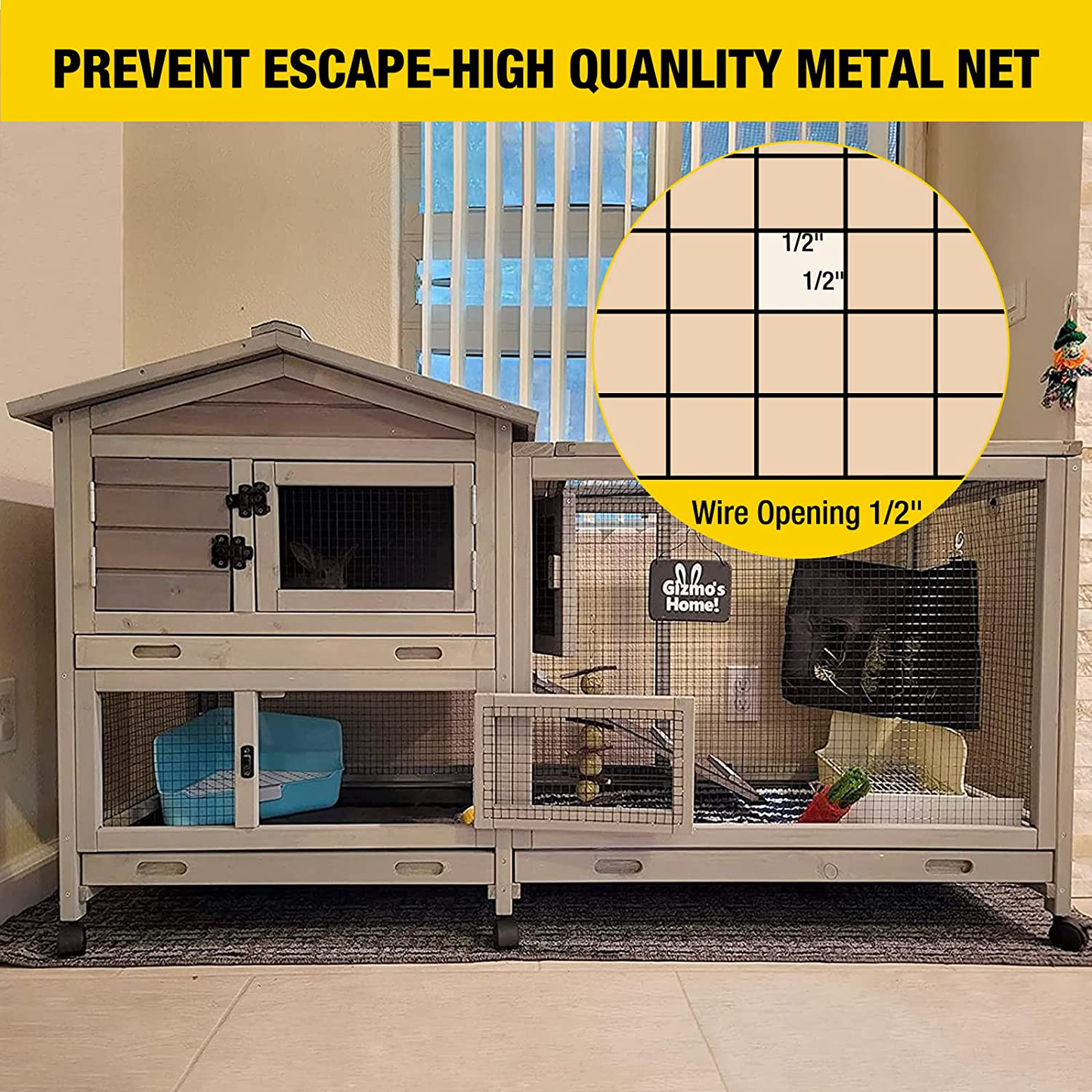 Rabbit Cage Indoor 62" Outdoor Rabbit Hutch with Casters Waterproof Roof, Guinea Pig Cage with 3 Deep No Leakage Pull Out Tray Animals & Pet Supplies > Pet Supplies > Small Animal Supplies > Small Animal Habitats & Cages Aivituvin   