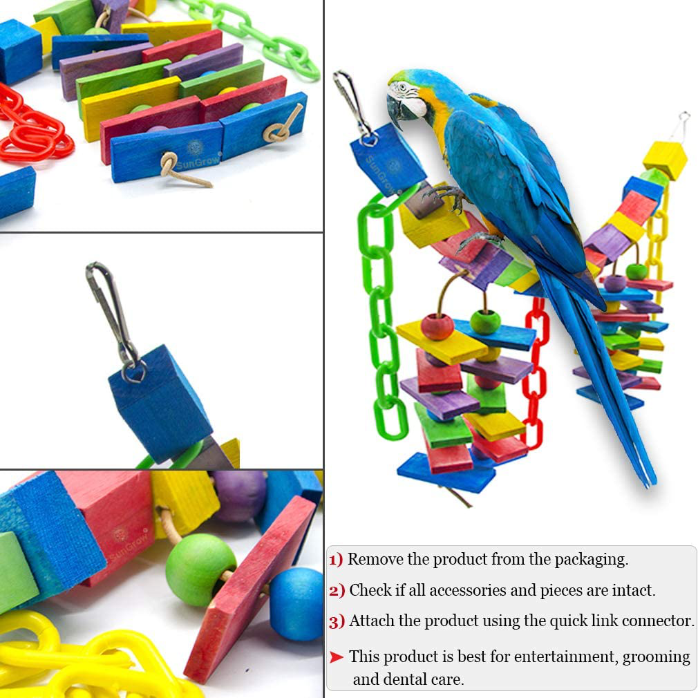 Sungrow Parrot Toy, 19” X 7.5”, Colorful Wooden Beads and Metal Chain Link Hanger, Multicolored, 1 Pc per Pack Animals & Pet Supplies > Pet Supplies > Bird Supplies > Bird Toys SunGrow   