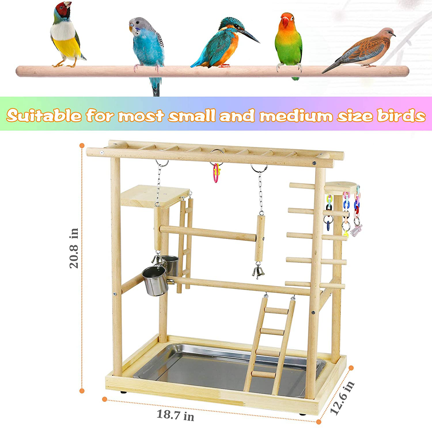 Ibnotuiy Bird Playground Parrot Playstand Cockatiel Parakeet Perch Stand Wood Double Layer Bird Play Gym Playpen with Feeder Bowl Ladder for Cockatoo Conure Animals & Pet Supplies > Pet Supplies > Bird Supplies > Bird Gyms & Playstands Ibnotuiy   