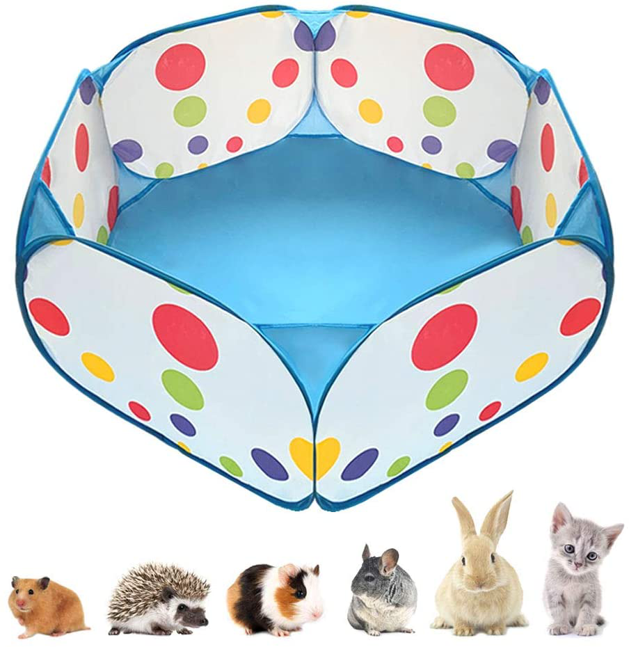 Amakunft Portable Small Animals Playpen, Outdoor/Indoor Pop Open Pet Exercise Fence, Guinea Pig Accessories Metal Wire Yard Fence C&C Cage Tent for Rabbits, Hamster, Chinchillas and Hedgehogs Animals & Pet Supplies > Pet Supplies > Small Animal Supplies > Small Animal Habitat Accessories Amakunft Blue S 3.1ft x 11.8in 