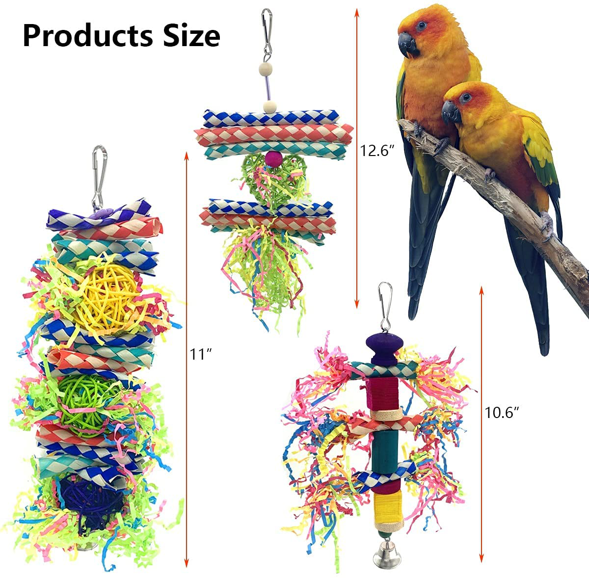 Vehomy Bird Shredding Toys Parrot Bamboo Chewing Toy Bird Wooden Block Foraging Toy with Natural Vine Balls Small Medium Bird Shredder Toys for Conures, Parakeets, Cockatiel