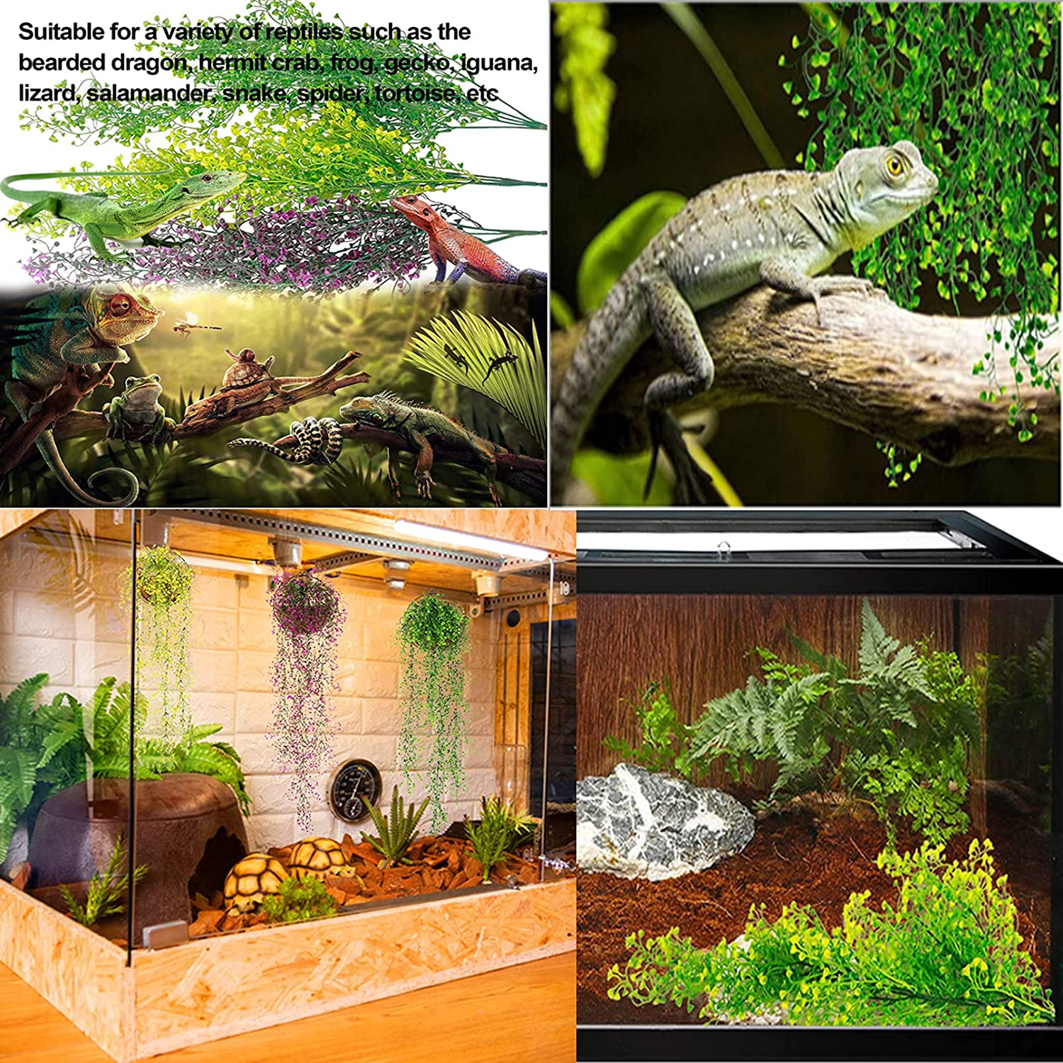 Hamiledyi Reptile Plants Hanging Fake Vines Climbing Terrarium Plant Kit with Suction Cup Amphibian Tank Habitat Decorations for Hermit Crabs Snakes Bearded Dragons Chameleons Frogs Lizards Geckos Animals & Pet Supplies > Pet Supplies > Reptile & Amphibian Supplies > Reptile & Amphibian Substrates Hamiledyi   