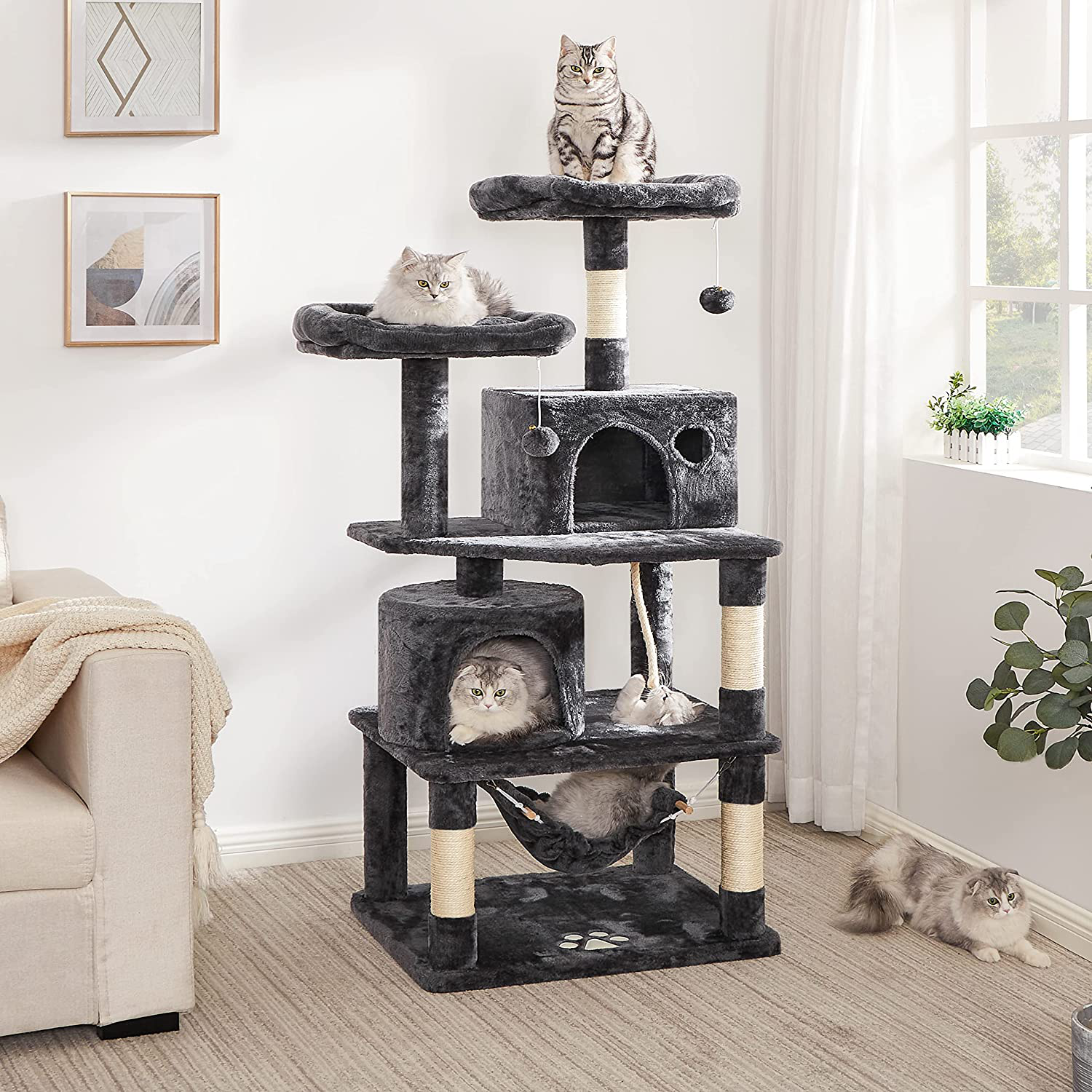 BEWISHOME Cat Tree Condo Furniture Kitten Activity Tower Pet Kitty Play House with Scratching Posts Perches Hammock MMJ01 Animals & Pet Supplies > Pet Supplies > Cat Supplies > Cat Furniture BEWISHOME   