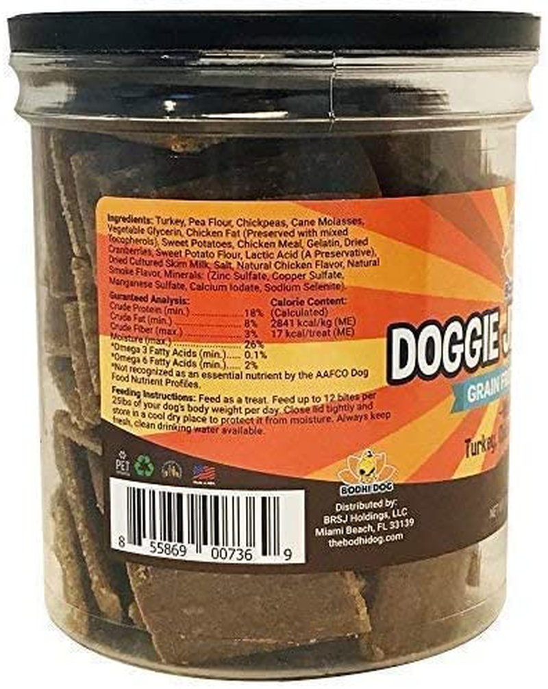 Premium Healthy Dog Jerky Treats | Grain Free Turkey or Salmon Dog Treat Bites | Natural Snack Made with Sweet Potatoes, Chickpeas & Cane Molasses | No Corn, Wheat or Soy | Made in USA Animals & Pet Supplies > Pet Supplies > Small Animal Supplies > Small Animal Treats Bodhi Dog   