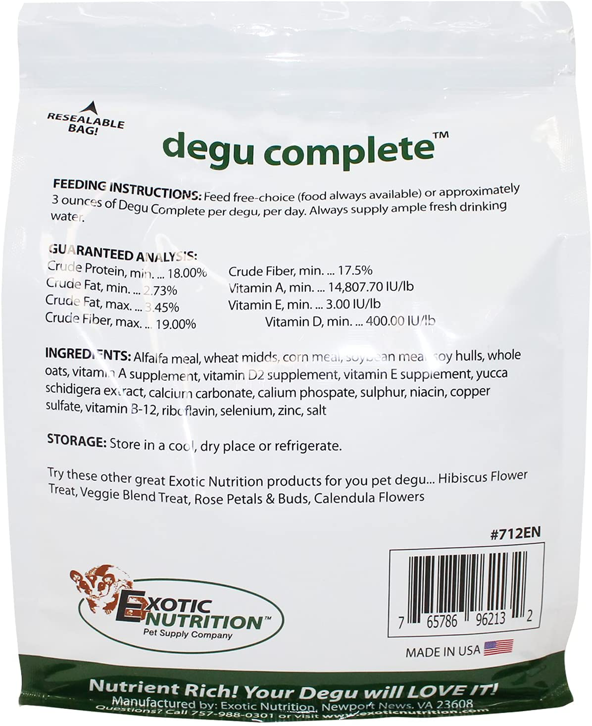 Exotic Nutrition Degu Complete - Nutritionally Complete Healthy Pellet Diet with Whole Oats - for Domesticated Pet Degus