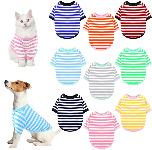 URATOT 9 Pieces Dog Striped T-Shirt Colorful Dog Shirt Pet Breathable Striped Outfits Puppy T-Shirts Apparel for Dog Cat Boy and Girl Pet Puppy Sweatshirt for Small Medium Large Dog Cat (XL) Animals & Pet Supplies > Pet Supplies > Dog Supplies > Dog Apparel URATOT Large  