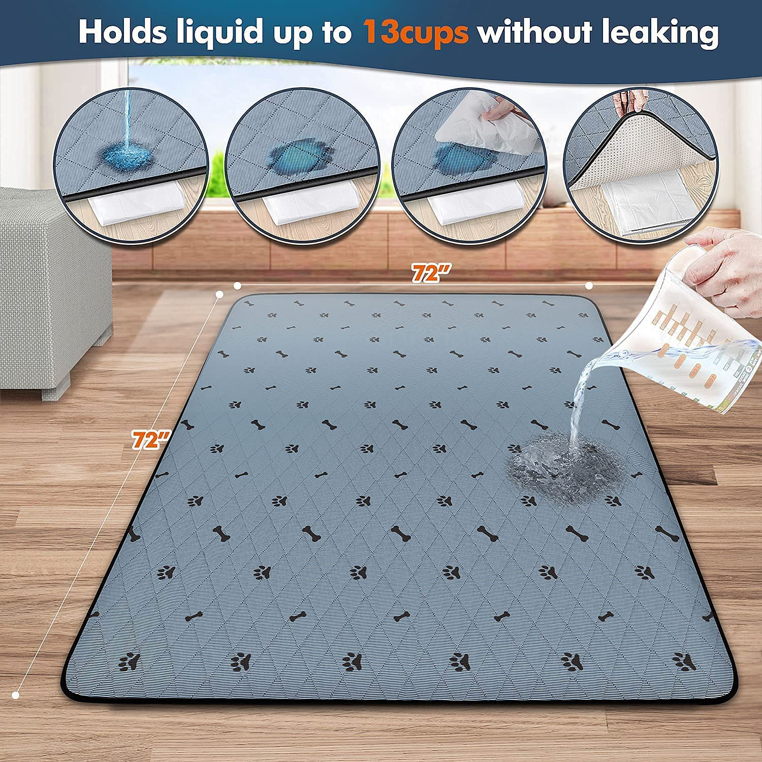 Gimars Upgrade Heavy Absorbency Non-Slip Washable Pee Pads for Dogs, 72"X72", 65"X48", 36"X31" Reusable Anti-Tear Dog Training Pads, Waterproof Floor Mat for Incontinence, Playpen Animals & Pet Supplies > Pet Supplies > Dog Supplies > Dog Kennels & Runs Gimars   