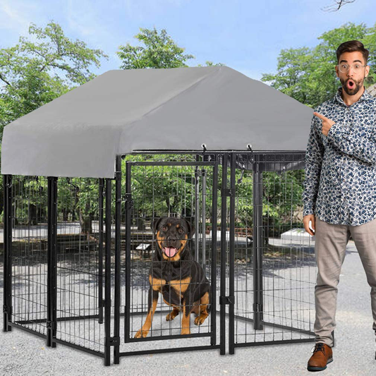 Welded Wire Dog Kennel Dog Crates Cage Large Metal Heavy Duty Outdoor Indoor Pet Playpen with a Roof and Water-Resistant Cover Animal Dog Enclosure for Large Dog Animals & Pet Supplies > Pet Supplies > Dog Supplies > Dog Kennels & Runs Dkeli   