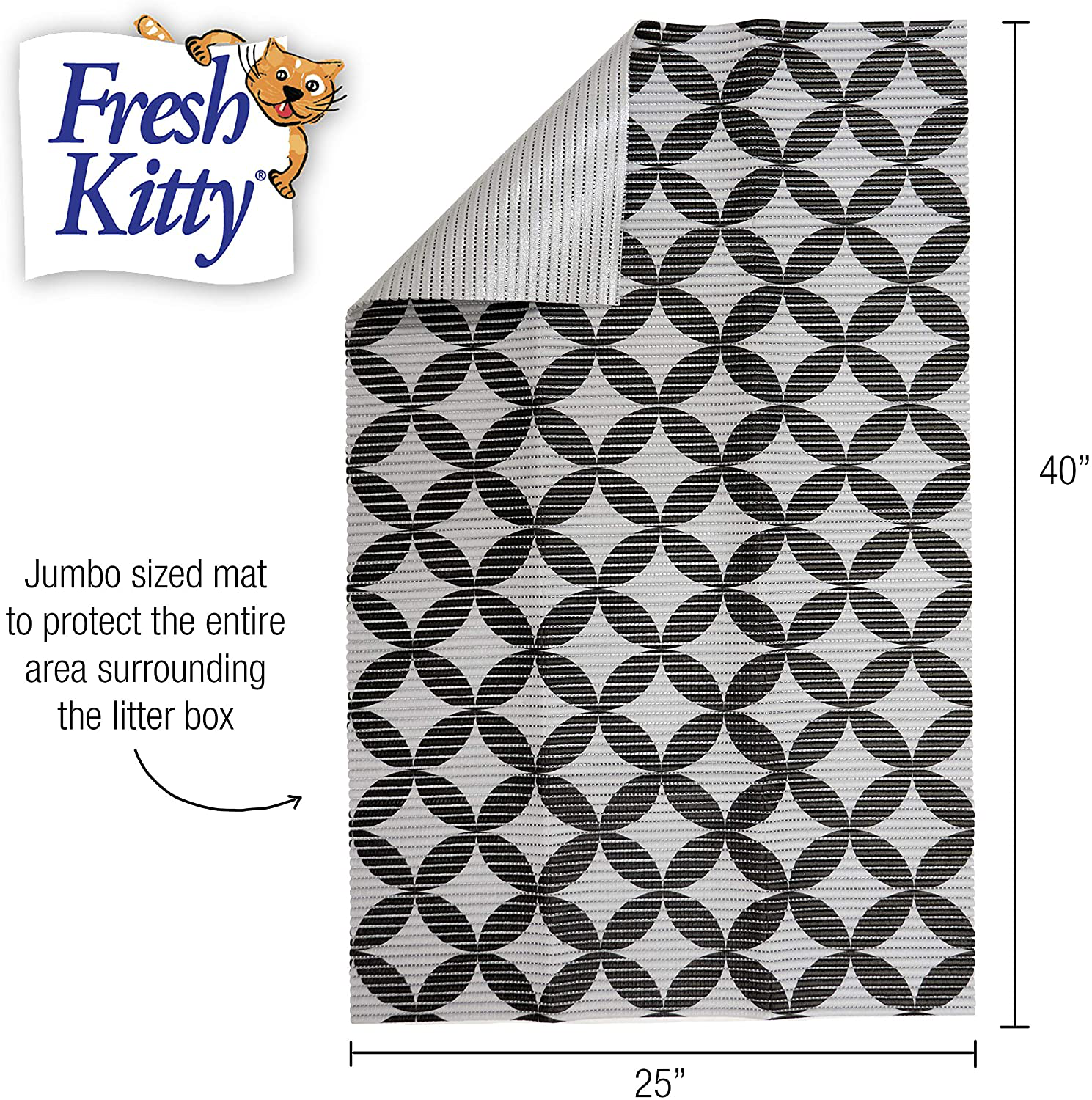 Fresh Kitty Durable XL Jumbo Foam Litter Box Mat – BPA and Phthalate Free, Water Resistant, Traps Litter from Box, Scatter Control, Easy Clean Mats – Gray Pattern 40”X 25” (9052)
