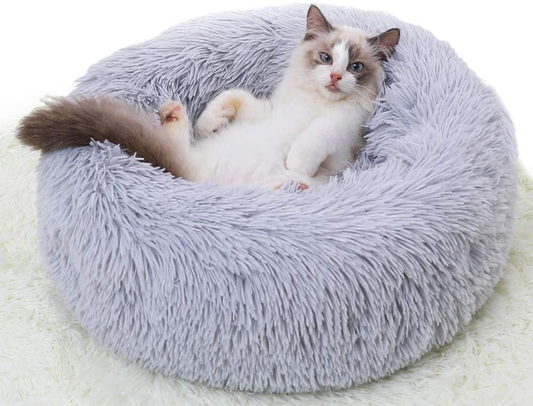 Cat Beds for Indoor Cats, round Donut Washable Cat Bed,Fluffy Calming Self Warming Soft Donut Cuddler Cushion Pet Bed for Small Dogs Kittens,Non-Slip Animals & Pet Supplies > Pet Supplies > Cat Supplies > Cat Furniture Rommisie Grey 20 in 