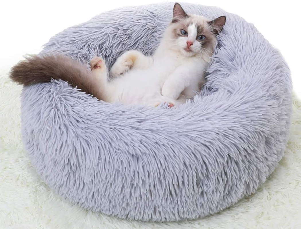 Cat Beds for Indoor Cats, round Donut Washable Cat Bed,Fluffy Calming Self Warming Soft Donut Cuddler Cushion Pet Bed for Small Dogs Kittens,Non-Slip