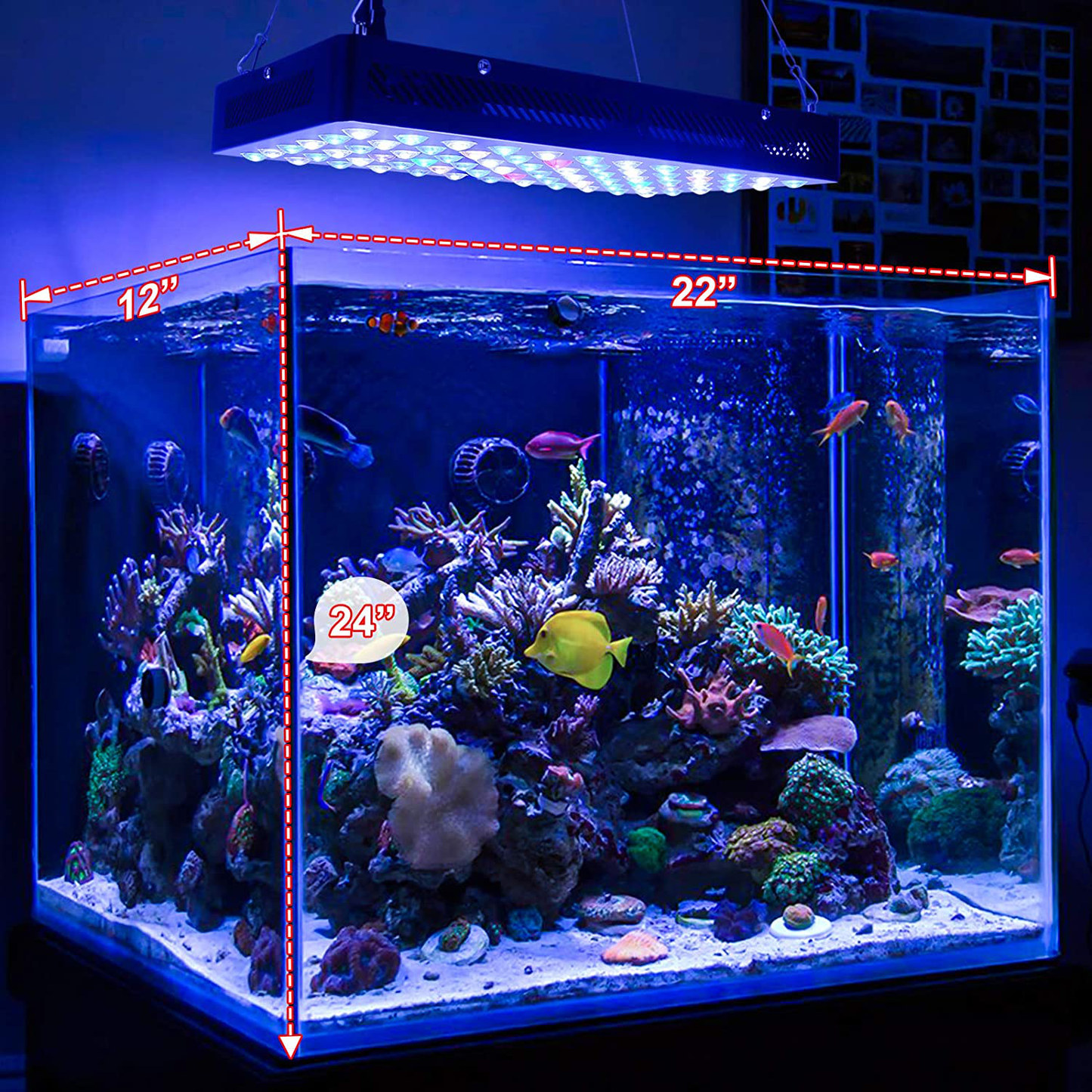 Relassy 600W LED Aquarium Light Dimmable Timer Remote Reef Light, Saltwater Fish Tank Light Nano Aquarium Light Full Spectrum Aquatic Light SPS LPS Coral Light Daisy Chain