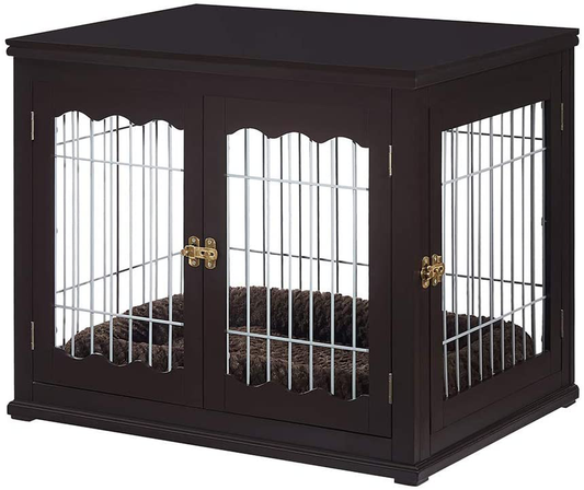 Unipaws Furniture Style Dog Crate End Table with Cushion, Wooden Wire Pet Kennels with Double Doors, Medium and Large Dog House Indoor Use Animals & Pet Supplies > Pet Supplies > Dog Supplies > Dog Kennels & Runs unipaws Medium, Espresso  