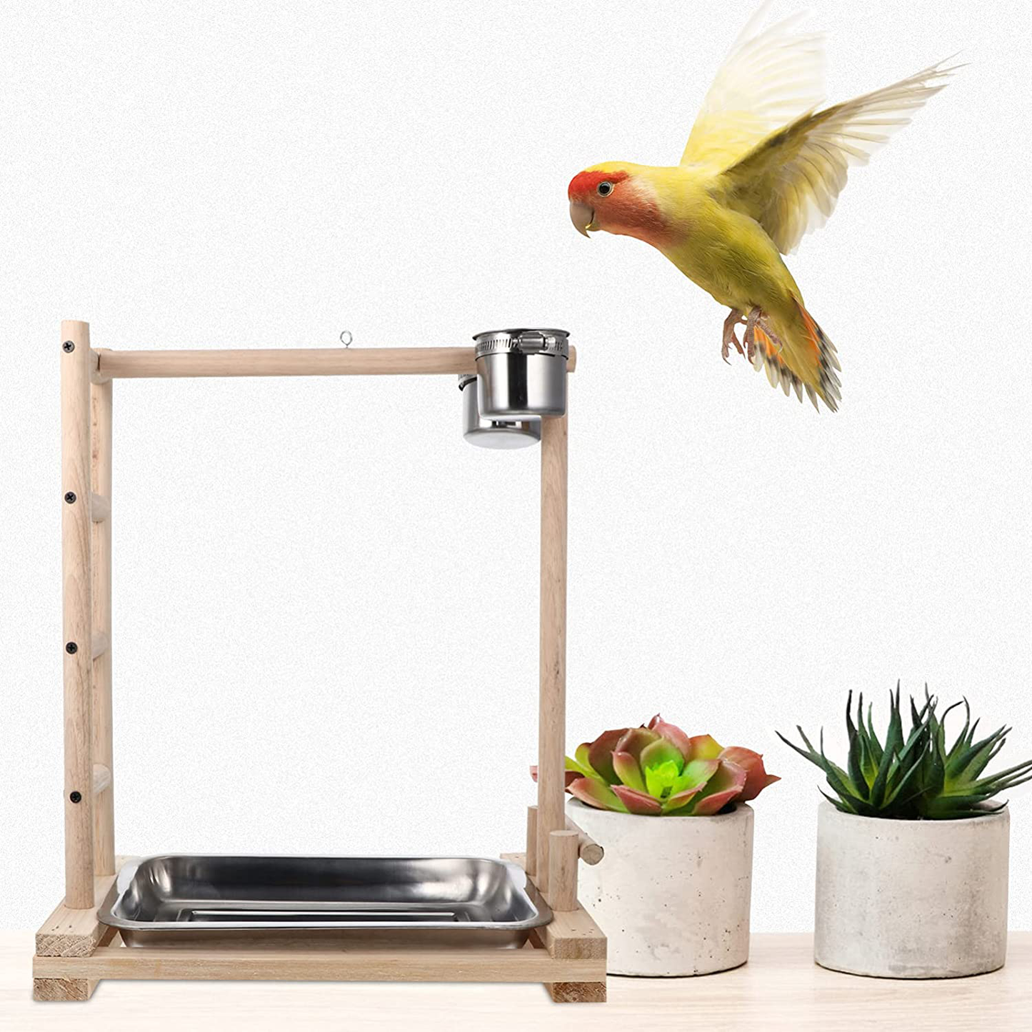 Balacoo Parrot Playstand Bird Play Stand Cockatiel Playground Wood Perch Gym Bird Toys Wooden Ladder with Feeder Cups Toys Exercise Play Forparakeet Lovebird Canary Budgie Macaw Cockatoo Animals & Pet Supplies > Pet Supplies > Bird Supplies > Bird Gyms & Playstands balacoo   