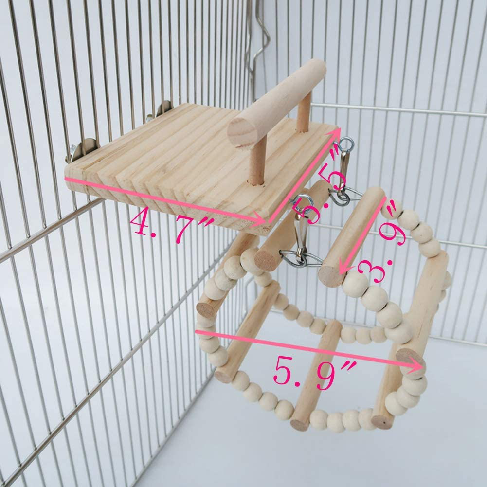 Bird Perches Cage Toys，Small Animals Nest Wooden Hanging Toy，Parrot Play Gym Stands with Acrylic Wood Swing,Rattan Ball,Ferris Wheel，Pet Training Playstand for Cockatiels/Conures/Hamster/Rat/Squirrel Animals & Pet Supplies > Pet Supplies > Bird Supplies > Bird Gyms & Playstands QBLEEV   