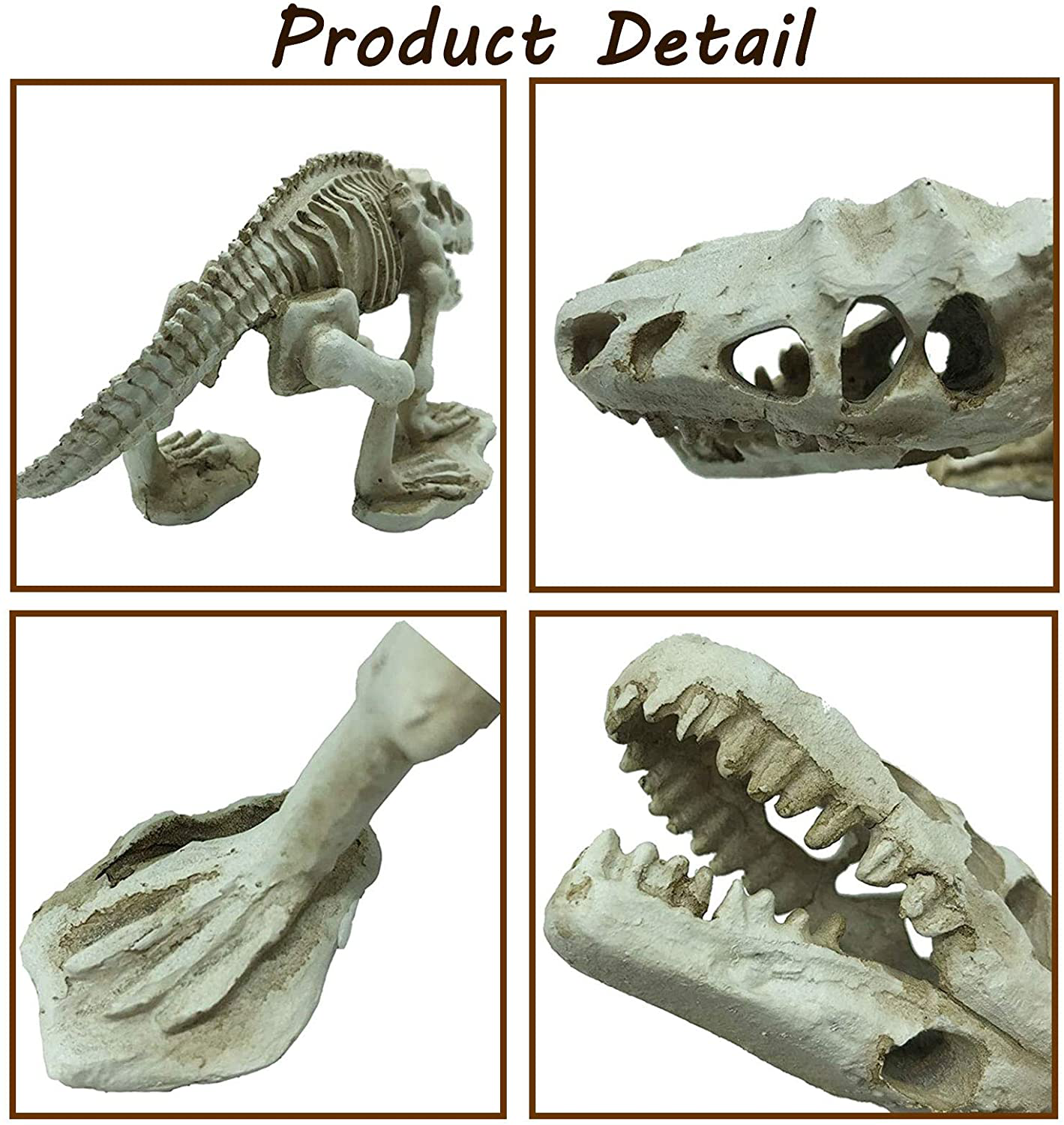 Tfwadmx Bearded Dragon Tank Accessories Resin Dinosaur Skeleton Decoration Artificial Dinosaur Fossil Reptile Ornament Habitat Bone Landscaping Decor or Gecko,Snakes,Lizard and Fish(4 Pcs)