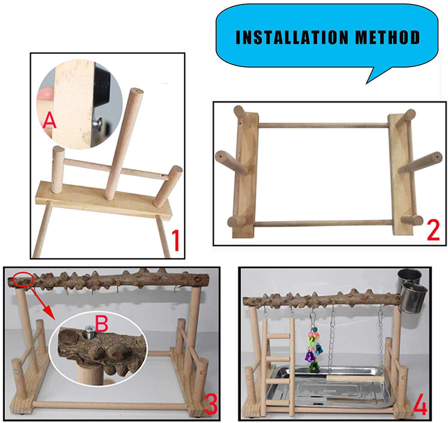 Hamiledyi Parrot Playground Bird Playstand Wood Exercise Play Perch Exercise Gym with Feeder Cups Toys Cockatiel with Ladder Hanging Swing for Pet Conure Lovebirds Life Activity Center Training Stand Animals & Pet Supplies > Pet Supplies > Bird Supplies > Bird Gyms & Playstands Hamiledyi   