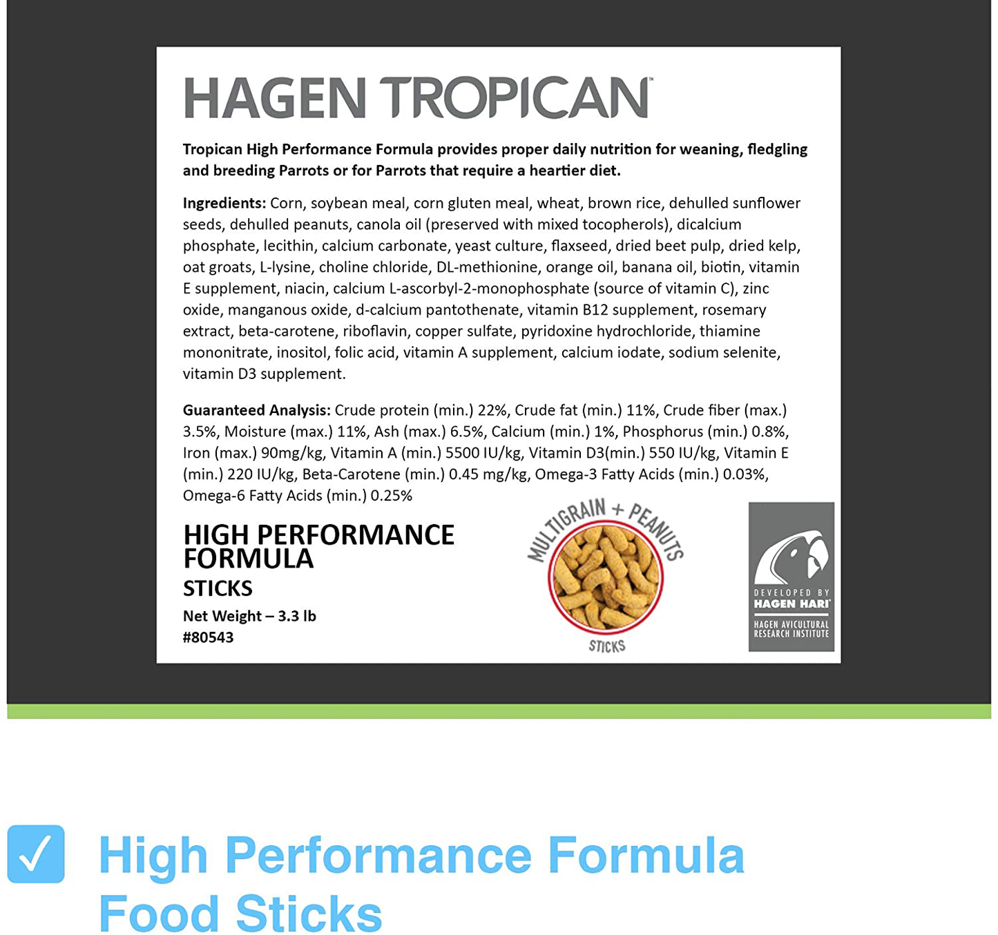 Hagen Tropican Bird Food, HARI Parrot Food, High Performance Formula Animals & Pet Supplies > Pet Supplies > Bird Supplies > Bird Food Rolf C. Hagen (USA) Corp.   