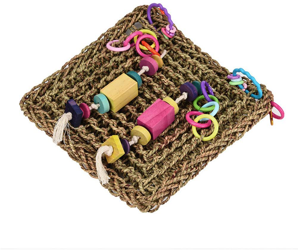 Keersi Straw Braid Rope Net Hammock Ladder Bird Toy for Parrot Parakeet Cockatiel Conure Cockatoo African Grey Macaw Eclectus Amazon Budgie Lovebird Finch Canary Cage Perch Stand Animals & Pet Supplies > Pet Supplies > Bird Supplies > Bird Ladders & Perches Keersi   