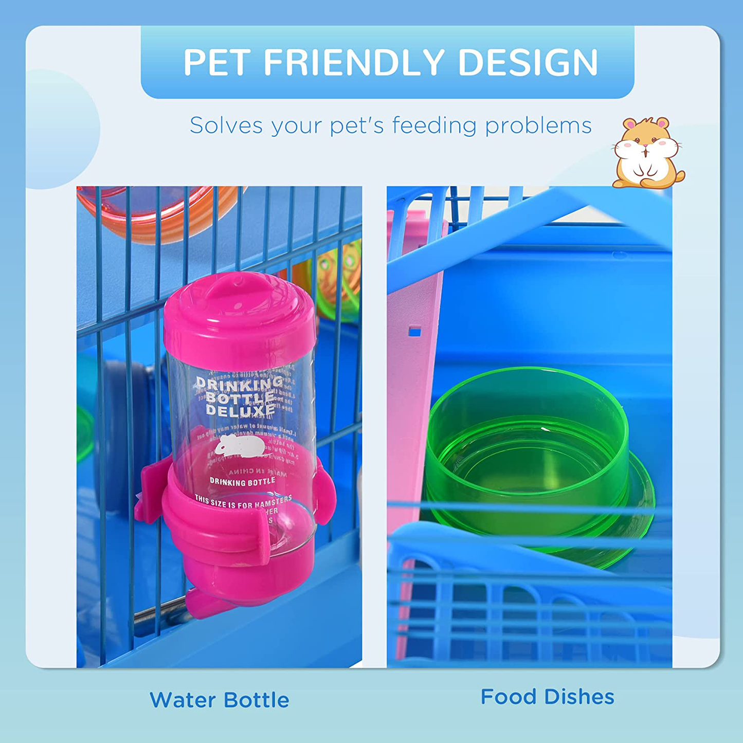 Pawhut 5 Tiers Hamster Cage Small Animal Rat House with Exercise Wheels, Tube Water Bottles, and Ladder, Blue Animals & Pet Supplies > Pet Supplies > Small Animal Supplies > Small Animal Habitat Accessories Aosom LLC   