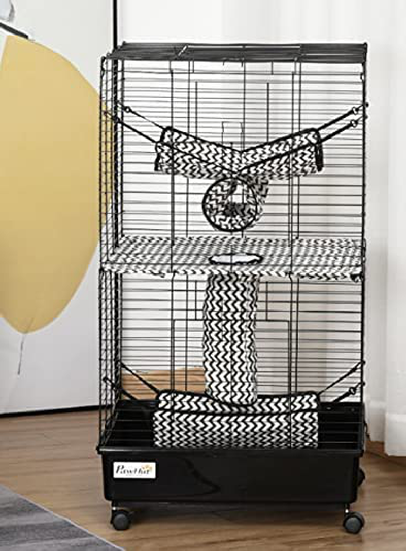 Pawhut Small Animal Cage Habitat for Ferret with Wheels Hammocks Tunnels and 3 Doors, Black Animals & Pet Supplies > Pet Supplies > Small Animal Supplies > Small Animal Habitats & Cages Aosom LLC   