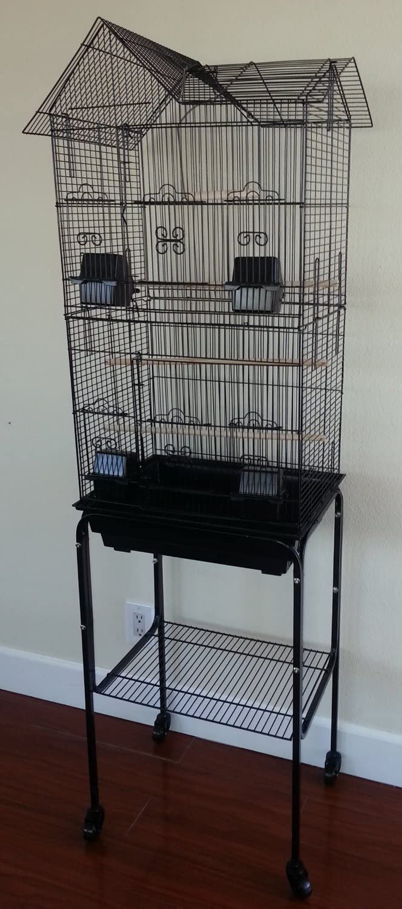 Mcage Large Pagoda House Canary Parakeet Cockatiel Lovebird Finch Bird Cage with Stand -18"X14"X63" Animals & Pet Supplies > Pet Supplies > Bird Supplies > Bird Cages & Stands Mcage Black  