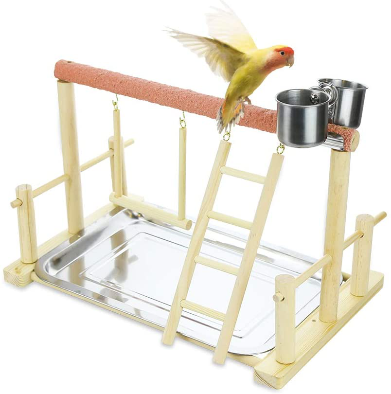 Echaprey Pet Parrot Playstand Bird Play Stand Playground Wood Perch Gym and Feeder Cups Ladder,Swing Toys, Include Tray Animals & Pet Supplies > Pet Supplies > Bird Supplies > Bird Gyms & Playstands Echaprey   