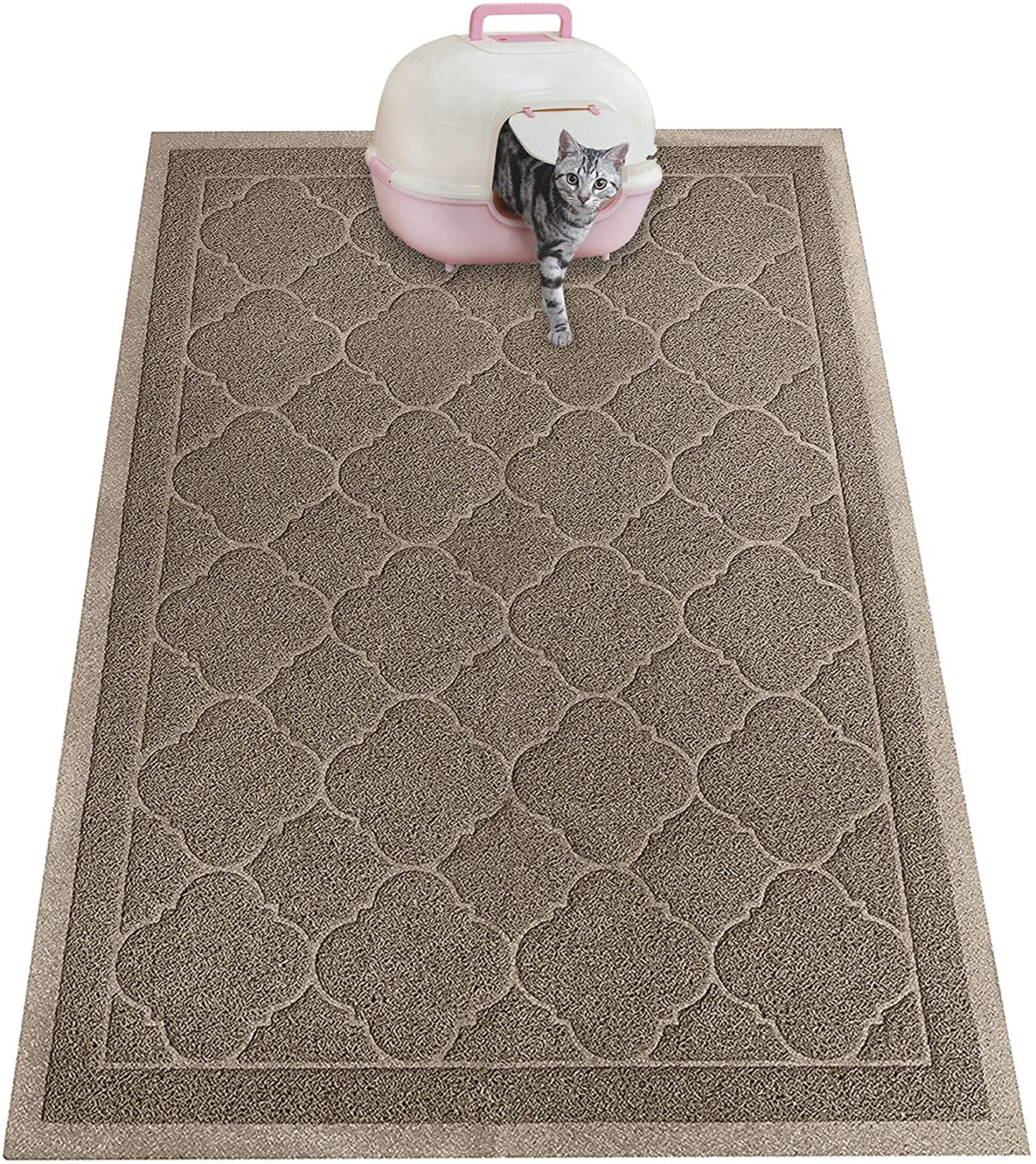 PETUPPY Premium Durable Cat Litter Mat, XL Size 47"X36"- No Phthalate- Non-Slip-Water Resistant- Easy to Clean-Soft on Kitty Paws-Traps Litter from Litter Box(Extra Large Gray Khaki) Animals & Pet Supplies > Pet Supplies > Cat Supplies > Cat Litter Box Mats PETUPPY Brown  