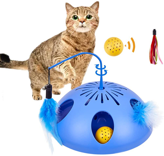 Fishball Interactive Cat Toys, Electric Cat Feather Toy for Indoor Cat, 2 Speed Mode Automatic Cat Toy, Battery Operated Puzzle Game Attract the Kitten'S Attention and Give It the Fun of Hunting